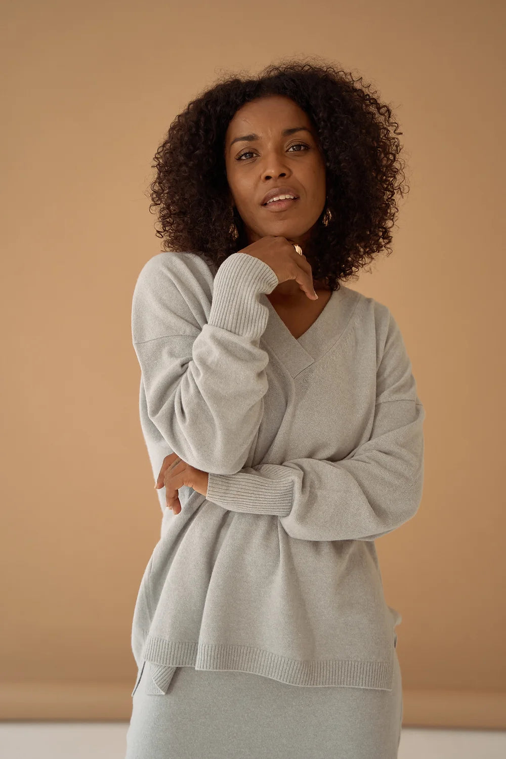 Grey Melange Maxi Skirt Cashmere Wool