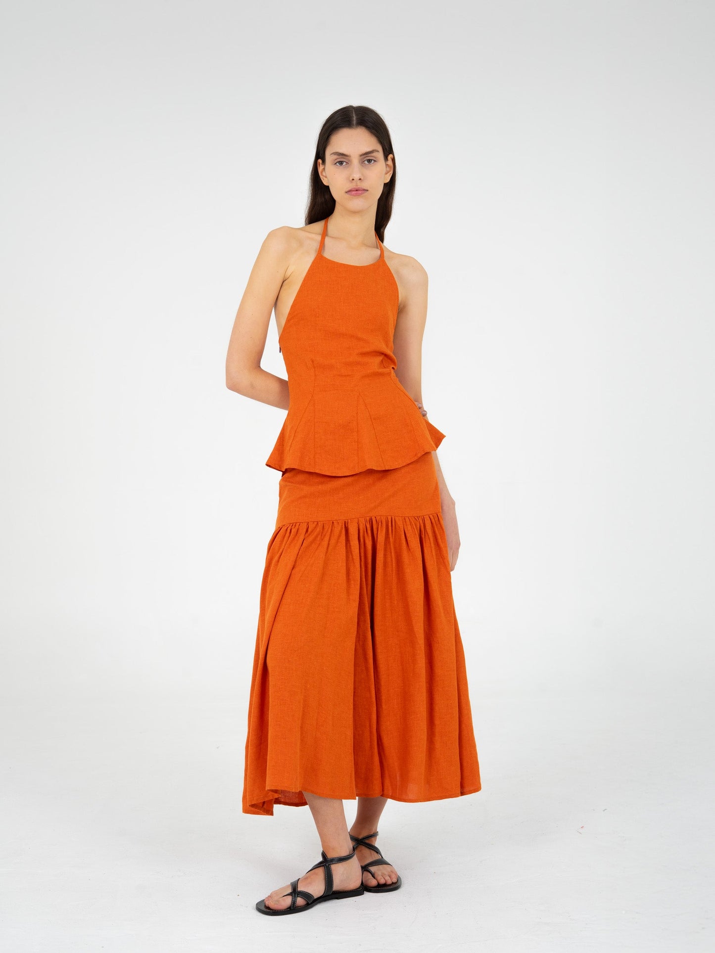 Leo Terracotta Linen Midi Skirt