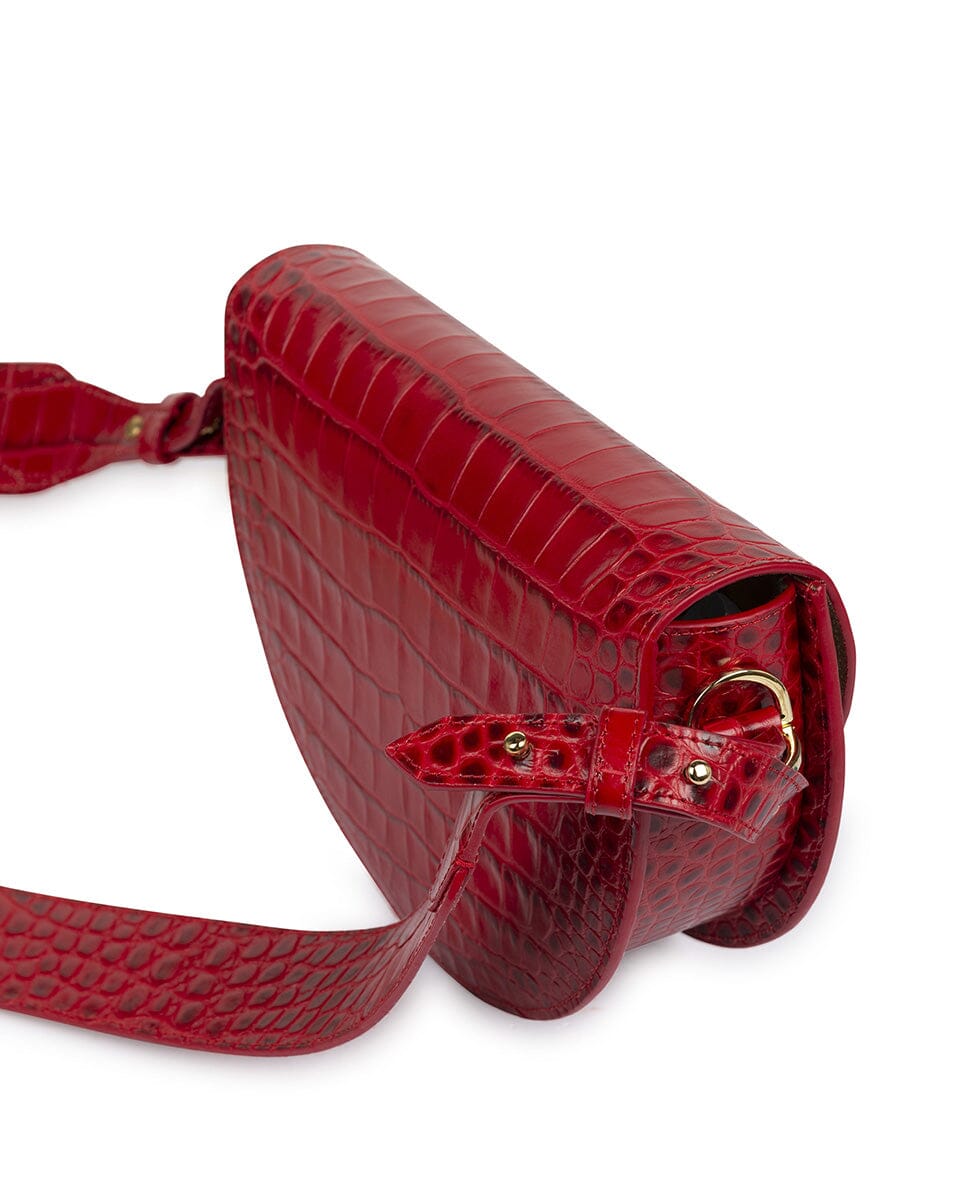 Crocodile print Leather saddle bag - Red Leather Leandra