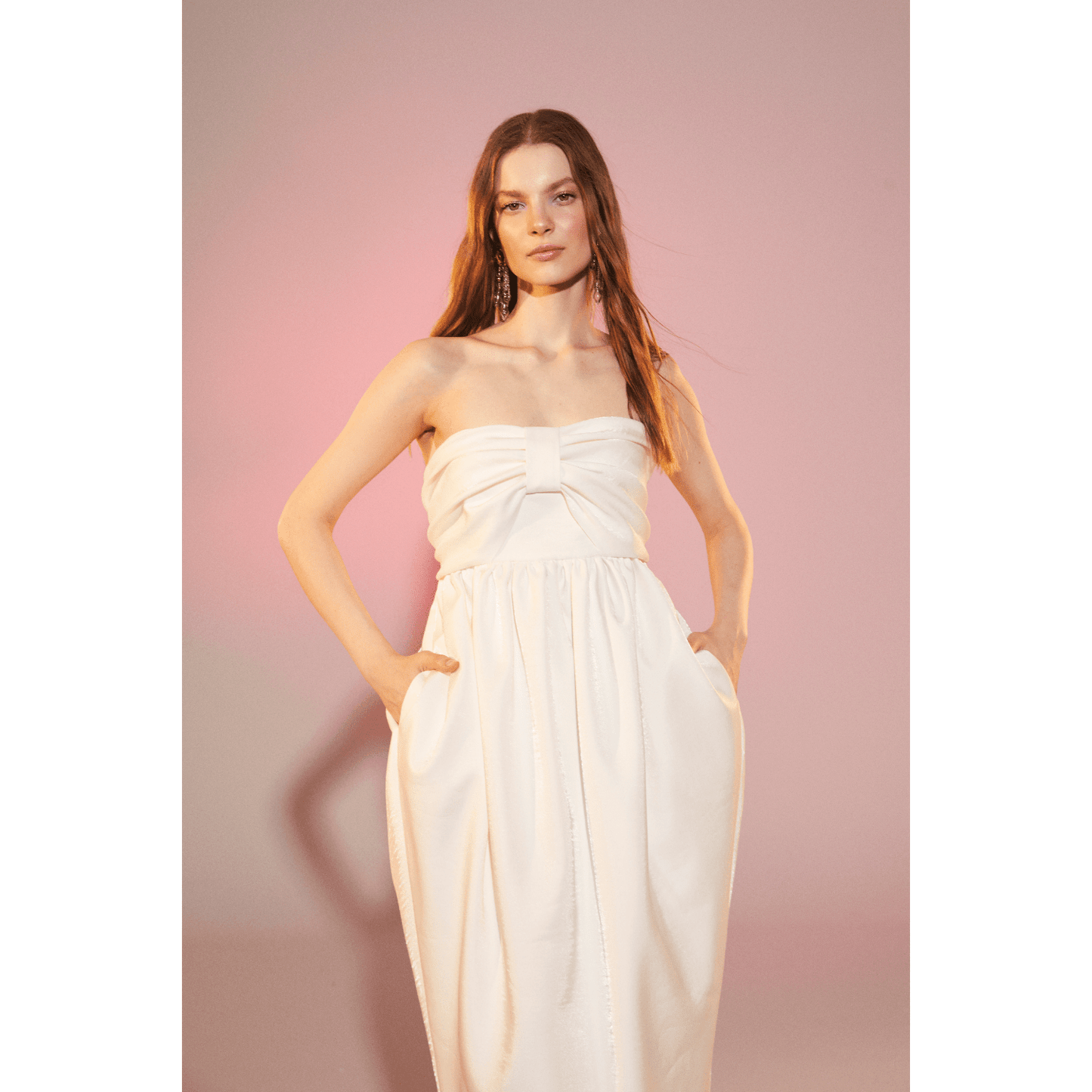 Jeanne Balloon Midi Dress in Blanc de Blanc Dresses Nazli Ceren
