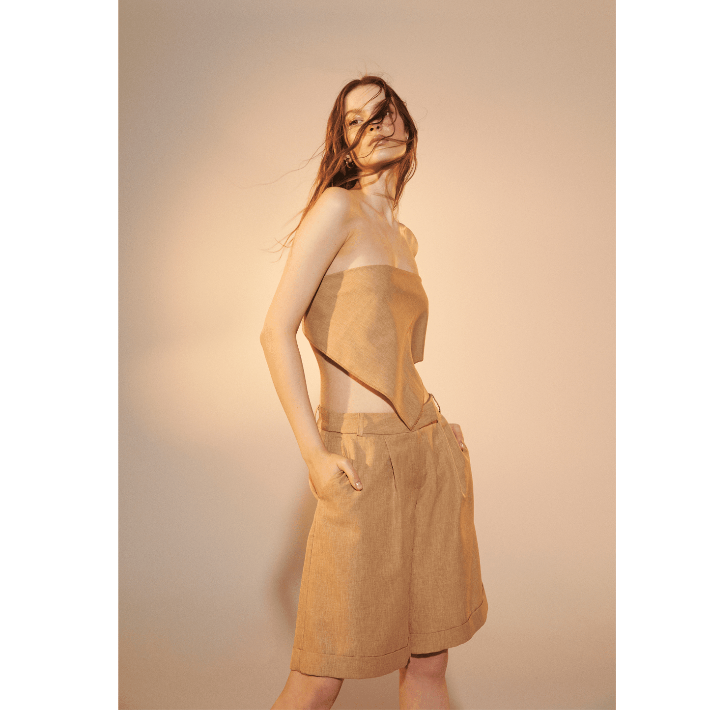 Marde Shorts in Almond Buff Shorts Nazli Ceren