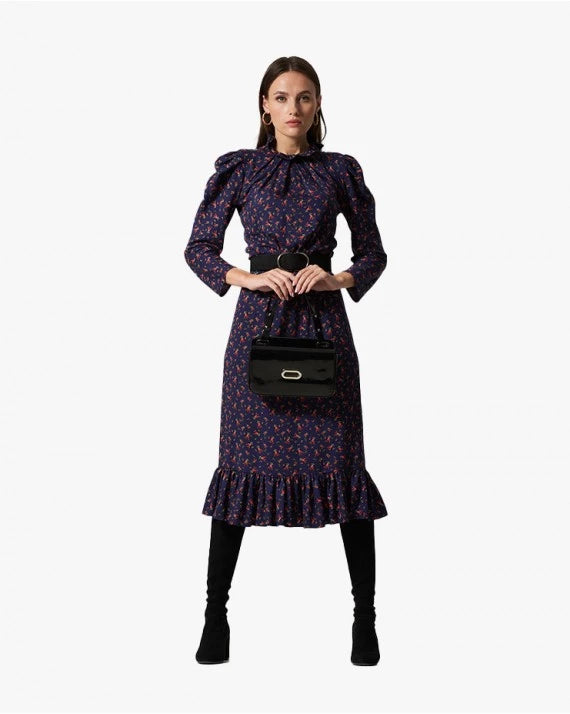 Midi dress with floral print and buff sleeves Midi Dress LOVE by Ksenia Karpenko