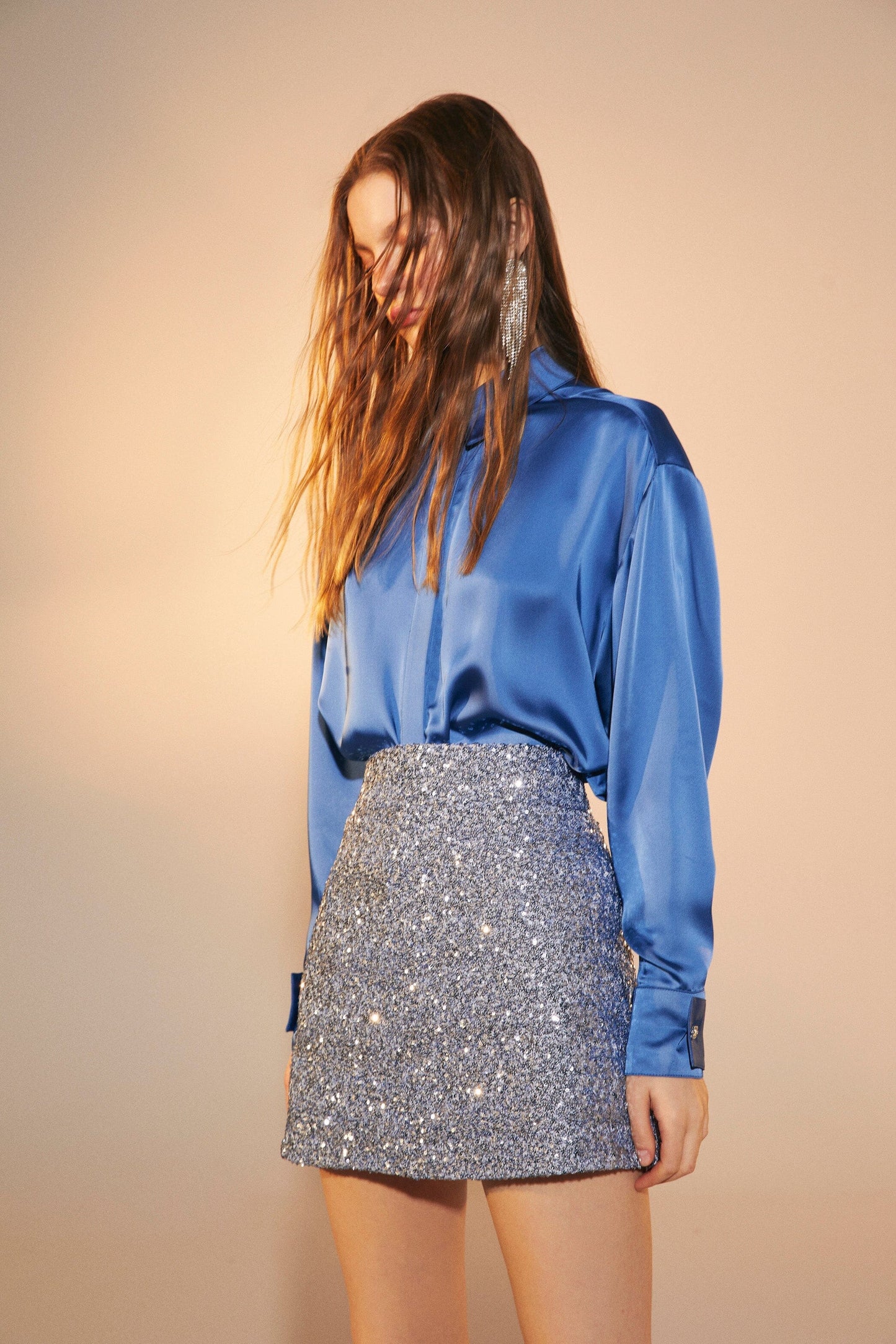 Ravenna Satin Shirt in French Blue Shirts & Tops Nazli Ceren