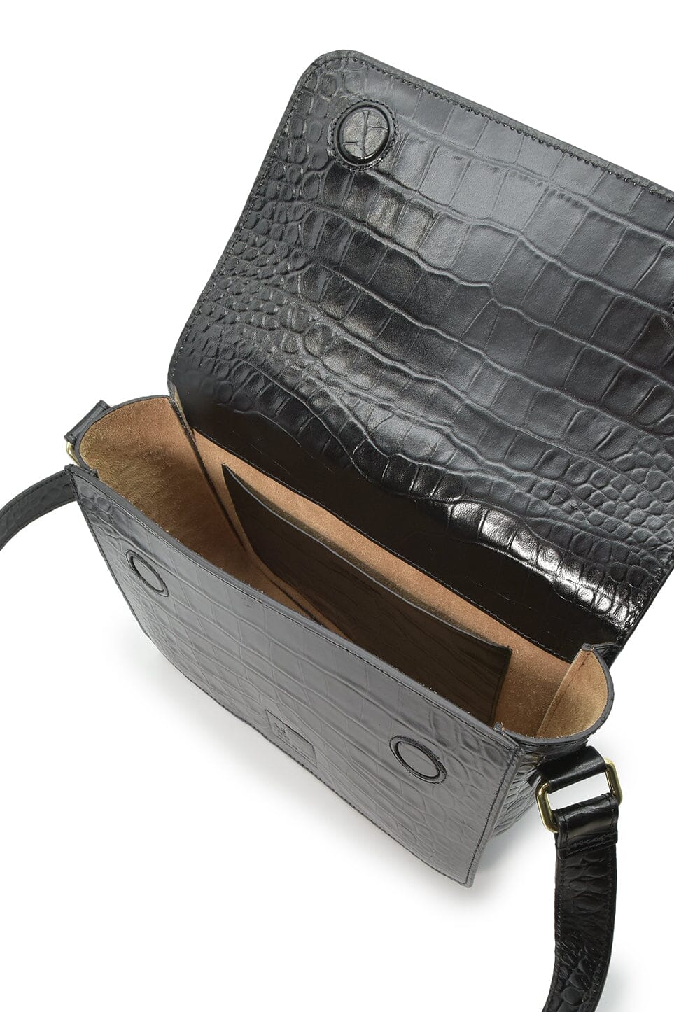 Square shoulder bag with printed black leather flap Crossbody Bags Leandra