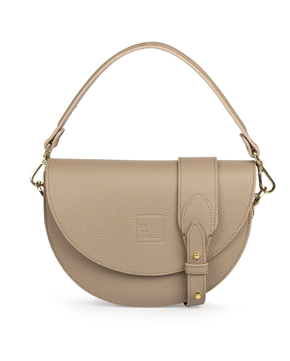 Textured Leather Saddle bag - Taupe Handbags Leandra