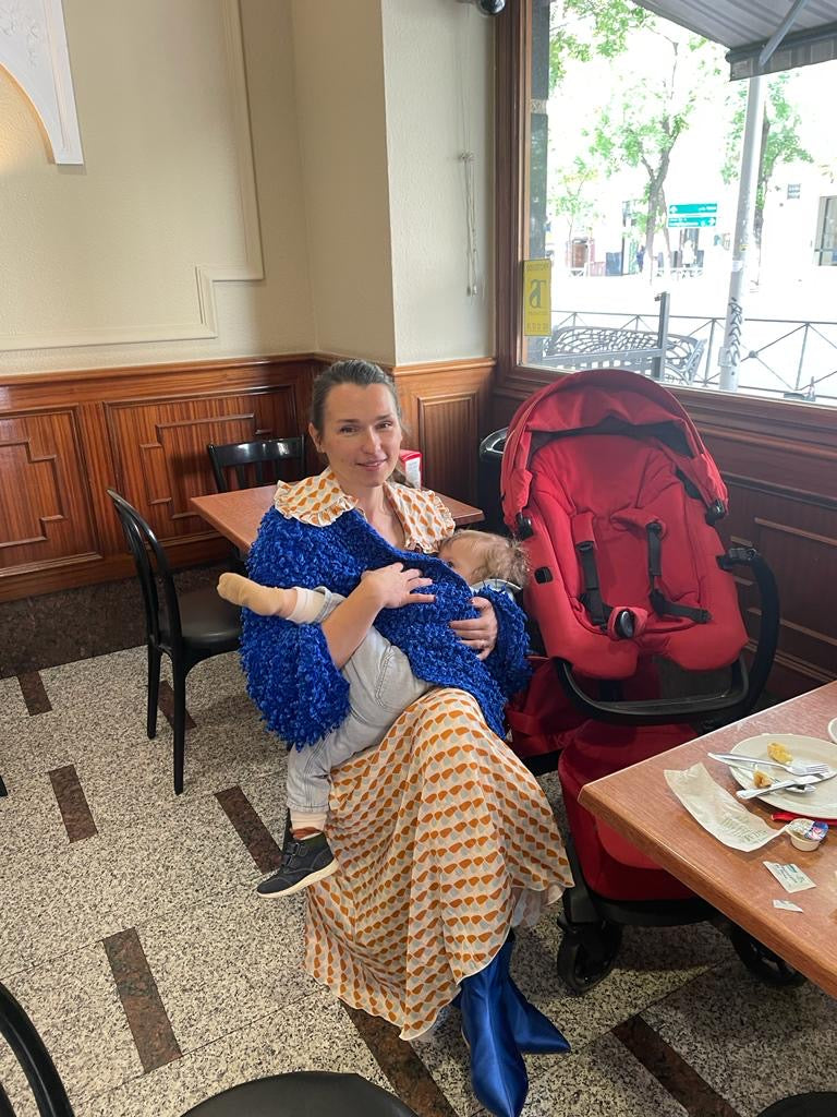 Blue hand made boucle cardigan