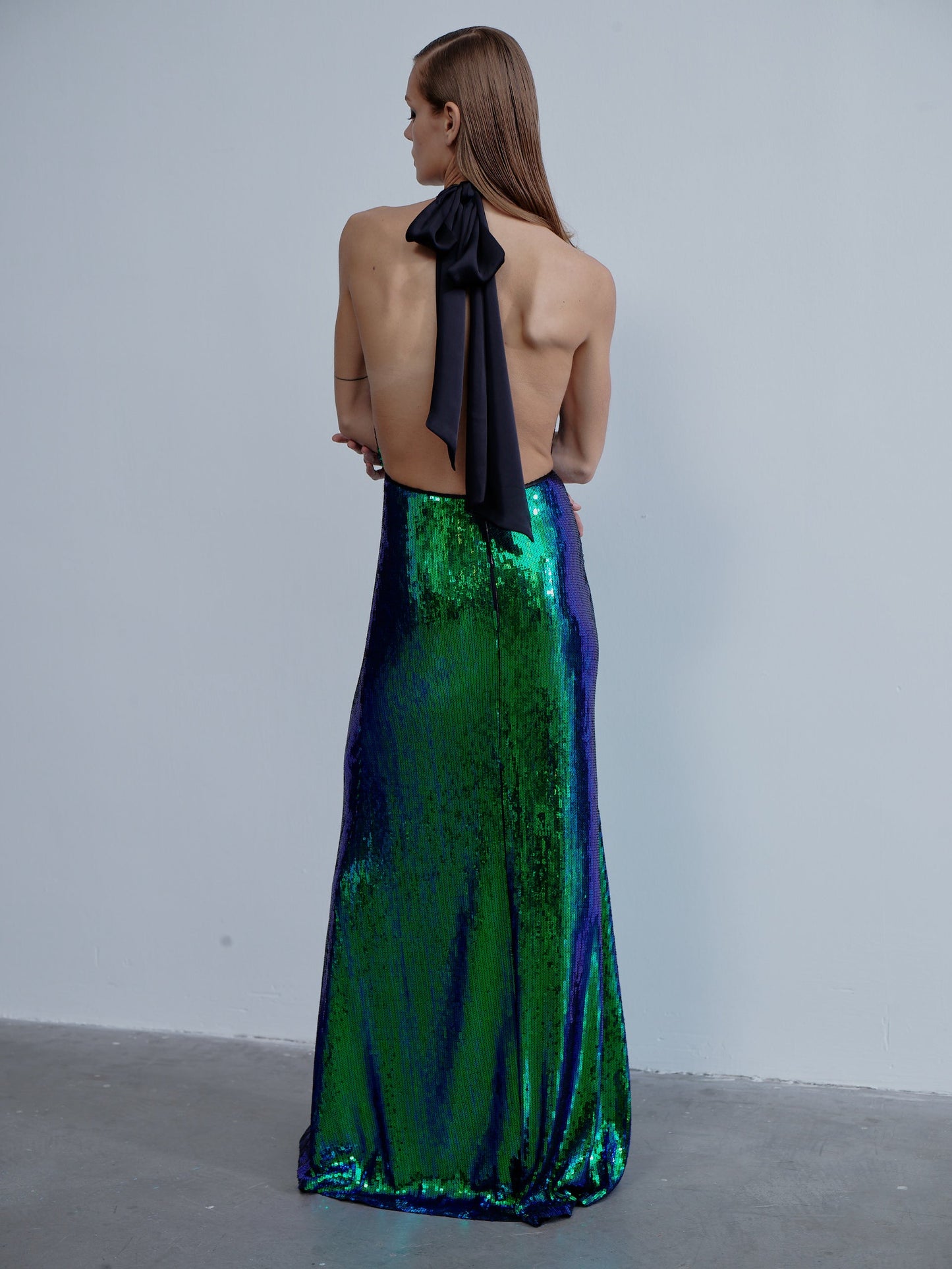 Ines Sequin Long Dress in Océan Bleu