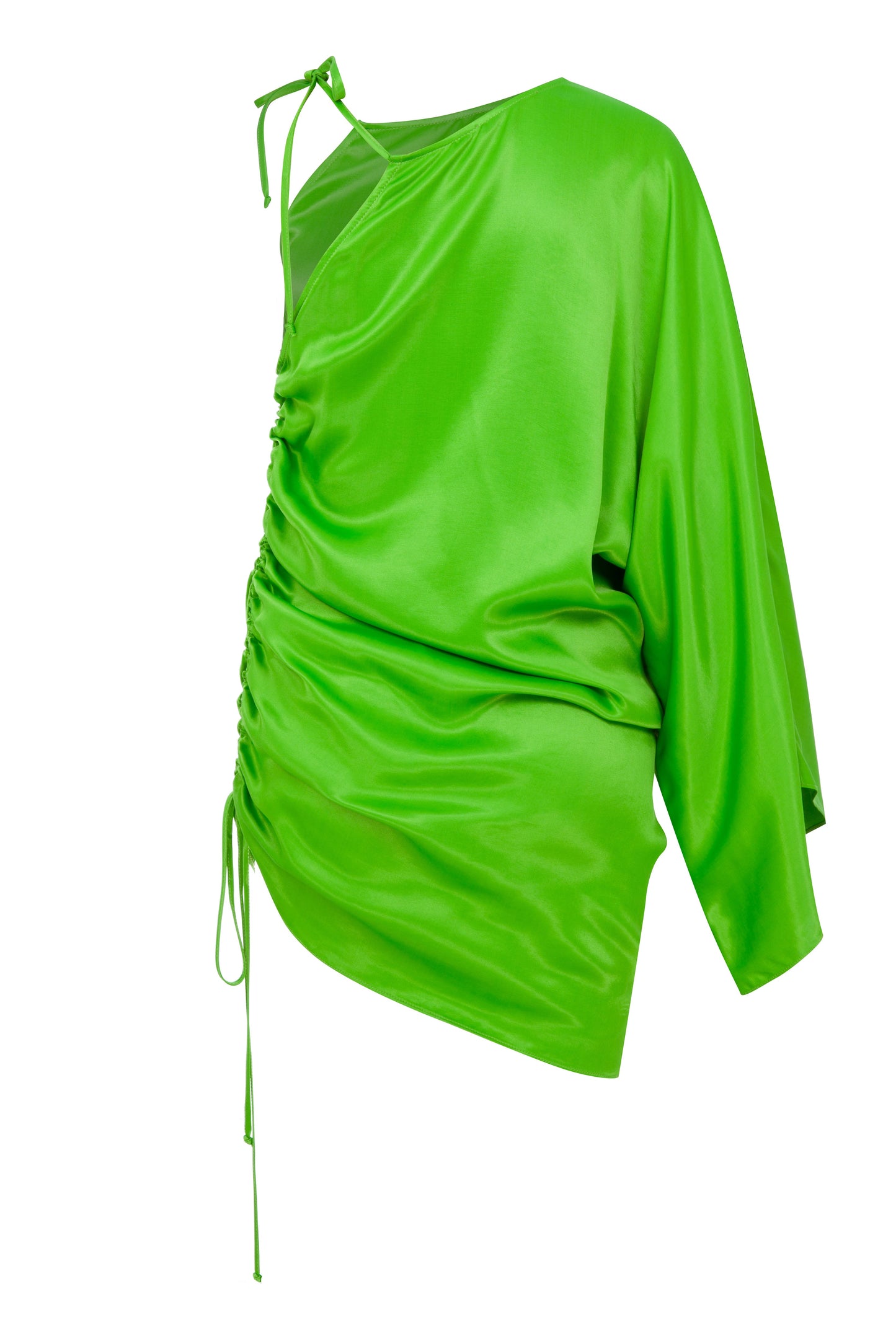 Rocha Asymmetric Mini Satin Dress in Jolly Green