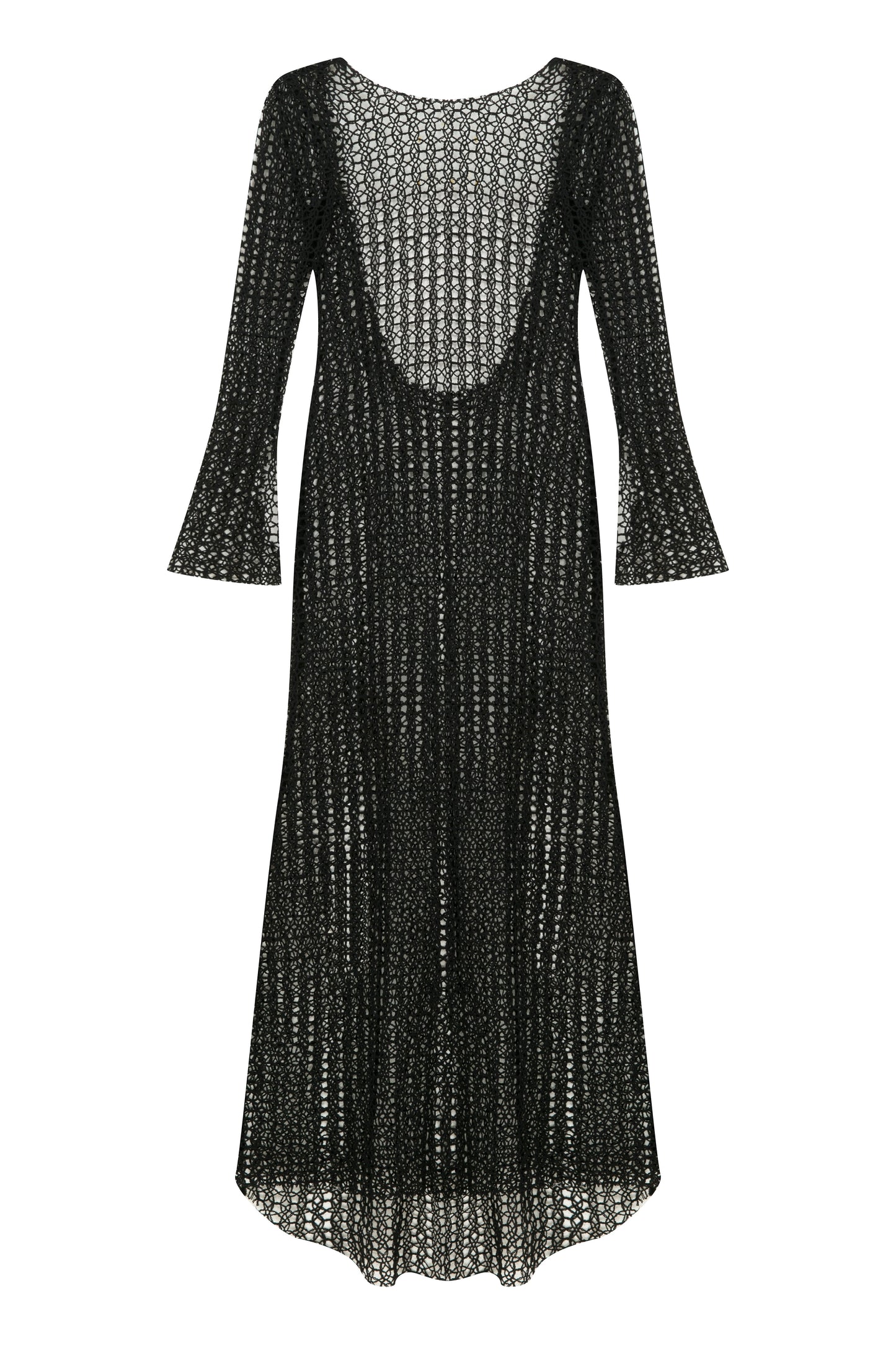 Riona Open-Back Crochet Long Dress in Black