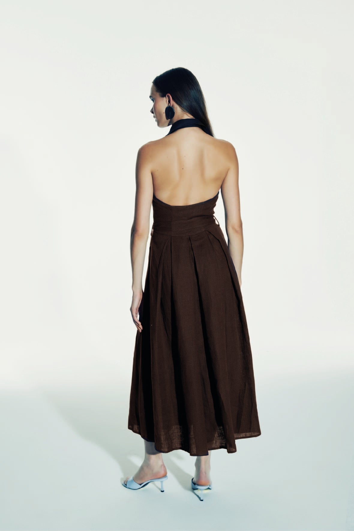 Carrie Linen Midi Dress in Burnt Siena