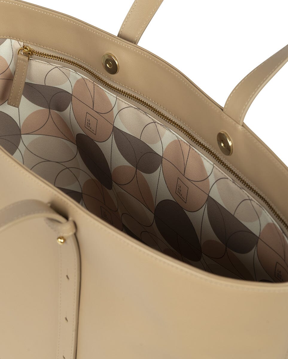 Leather Tote Handbag - Taupe Tote Bag Leandra