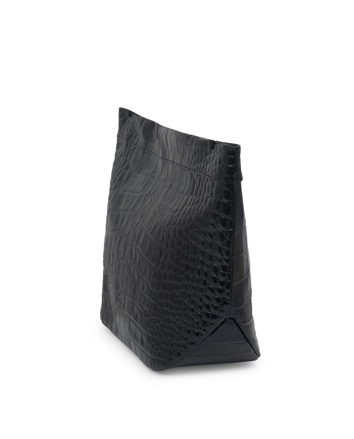 Mini Crocodile printed leather Clutch - Black Leather Leandra