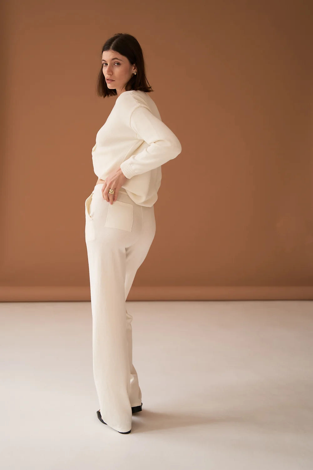 Ivory Cotton Cashmere Trousers