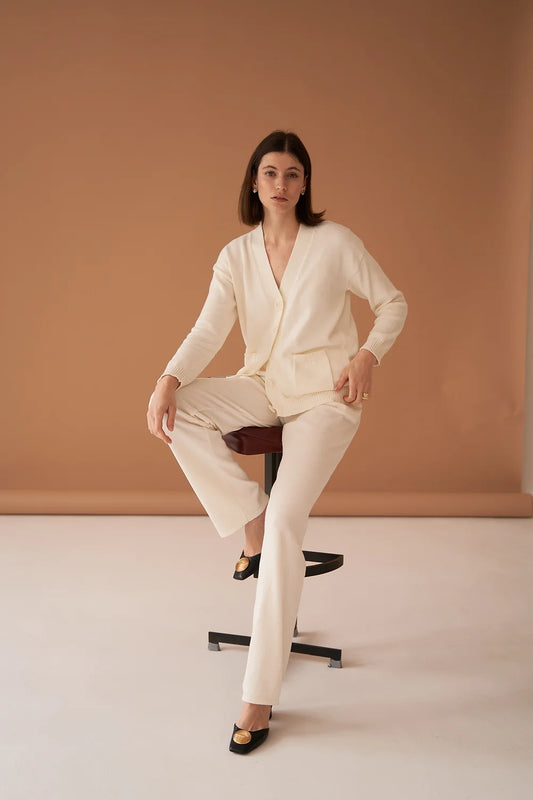 Ivory Cotton Cashmere Trousers