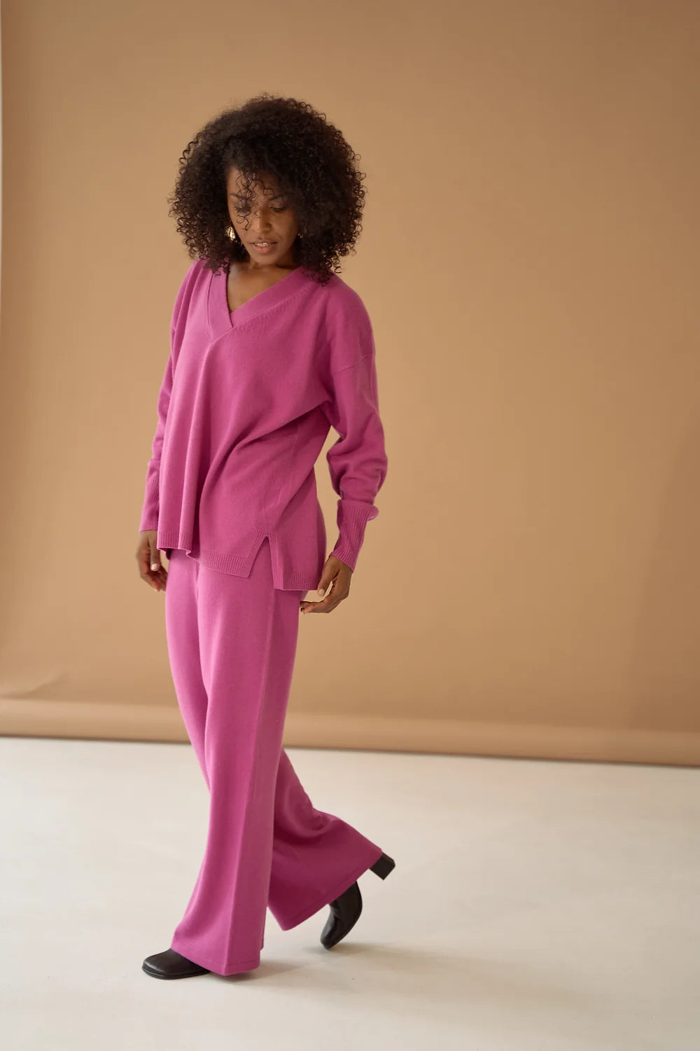 Pink Violet Palazzo Trousers Cashmere Wool