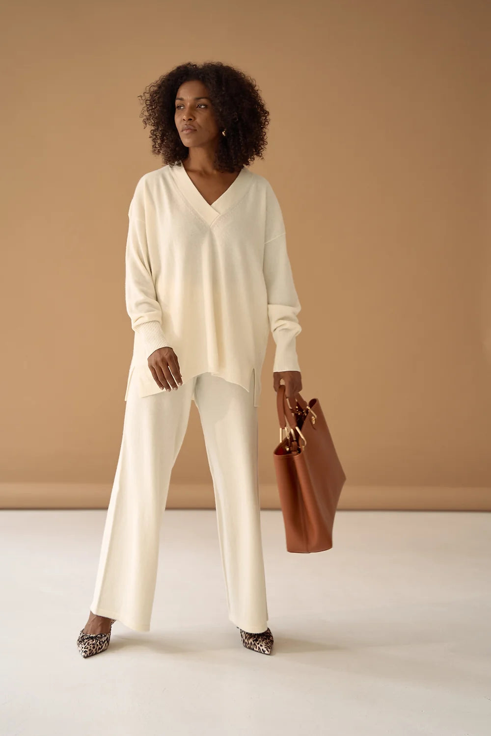 Ivory Palazzo Trousers Cashmere Wool