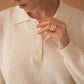 Ivory Cotton Cashmere Blend Polo Sweater