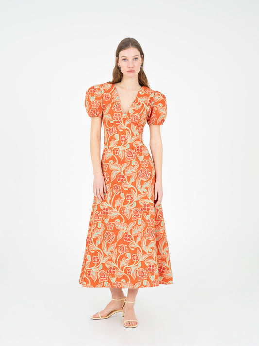 Eros Orange Floral Print Dress