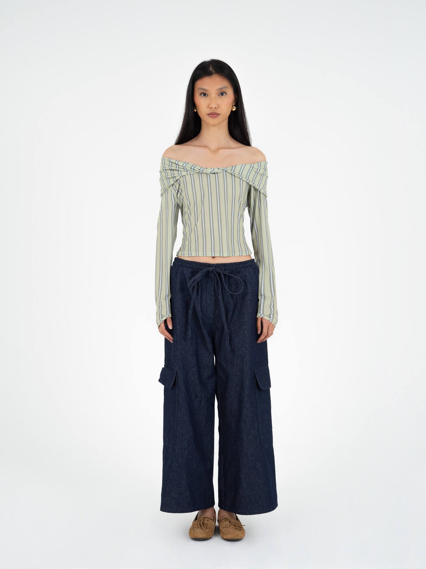 Euphoria striped off-shoulder top