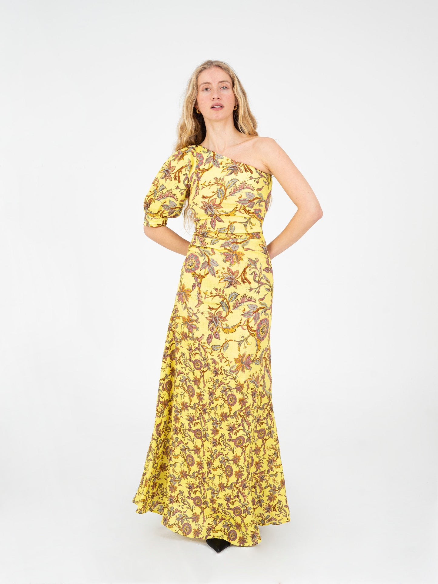 Fate Yellow Floral Print Asymmetric Dress