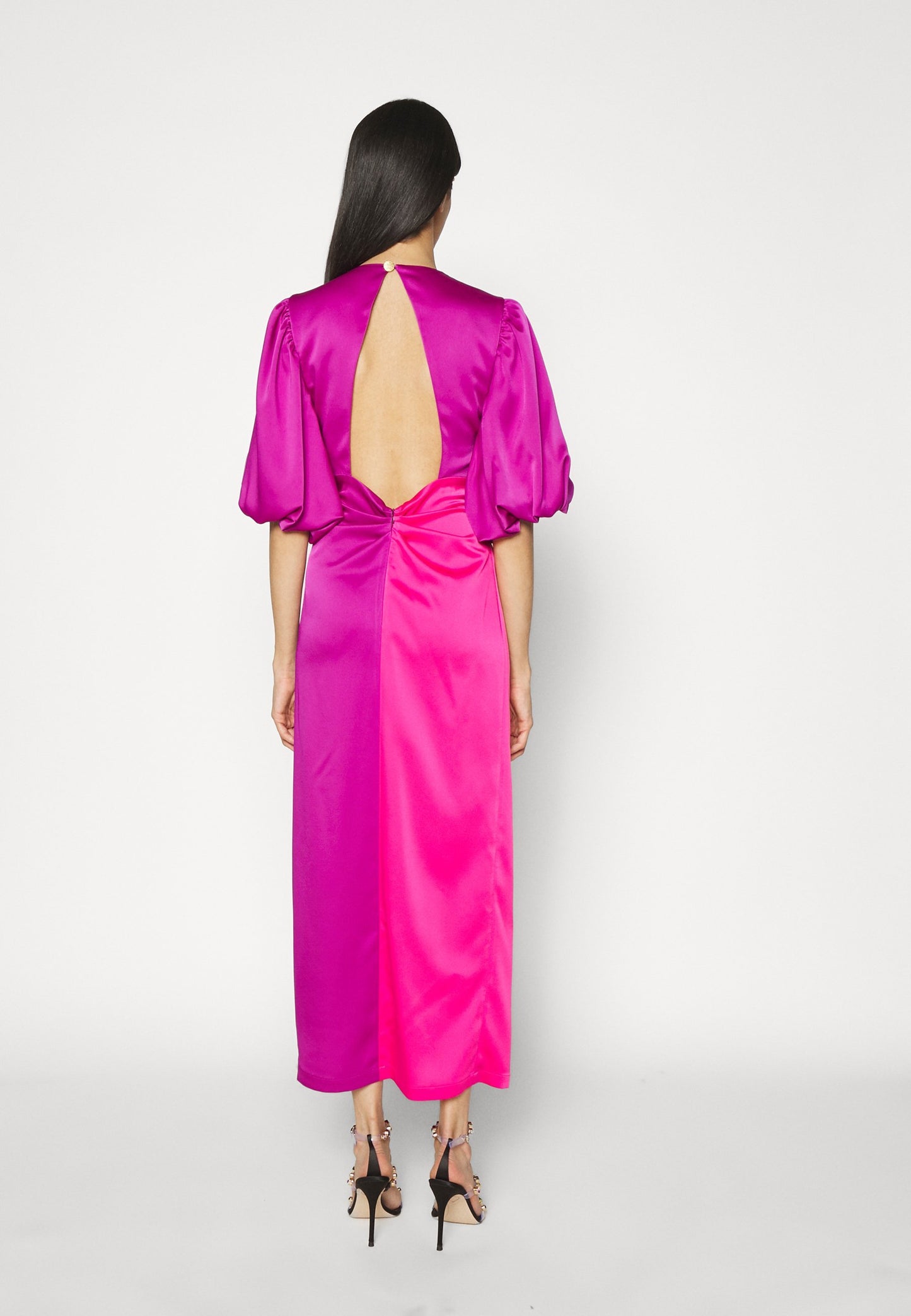 Junon Satin Dress in Fuchsia