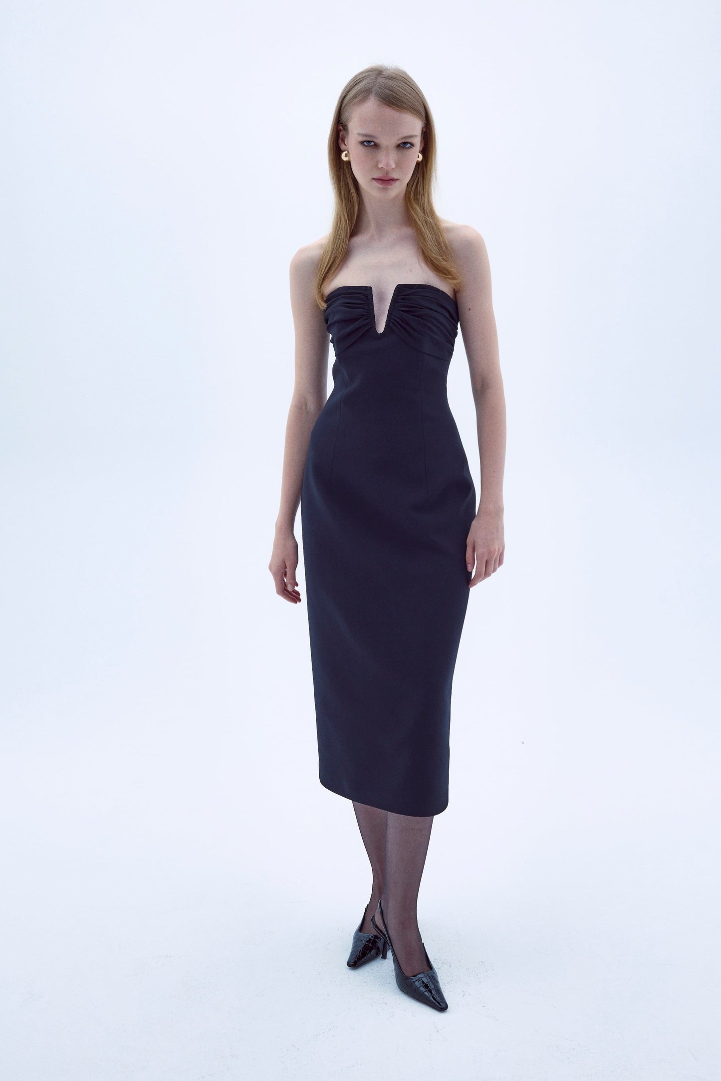 Miora Crepe Midi Dress in Black