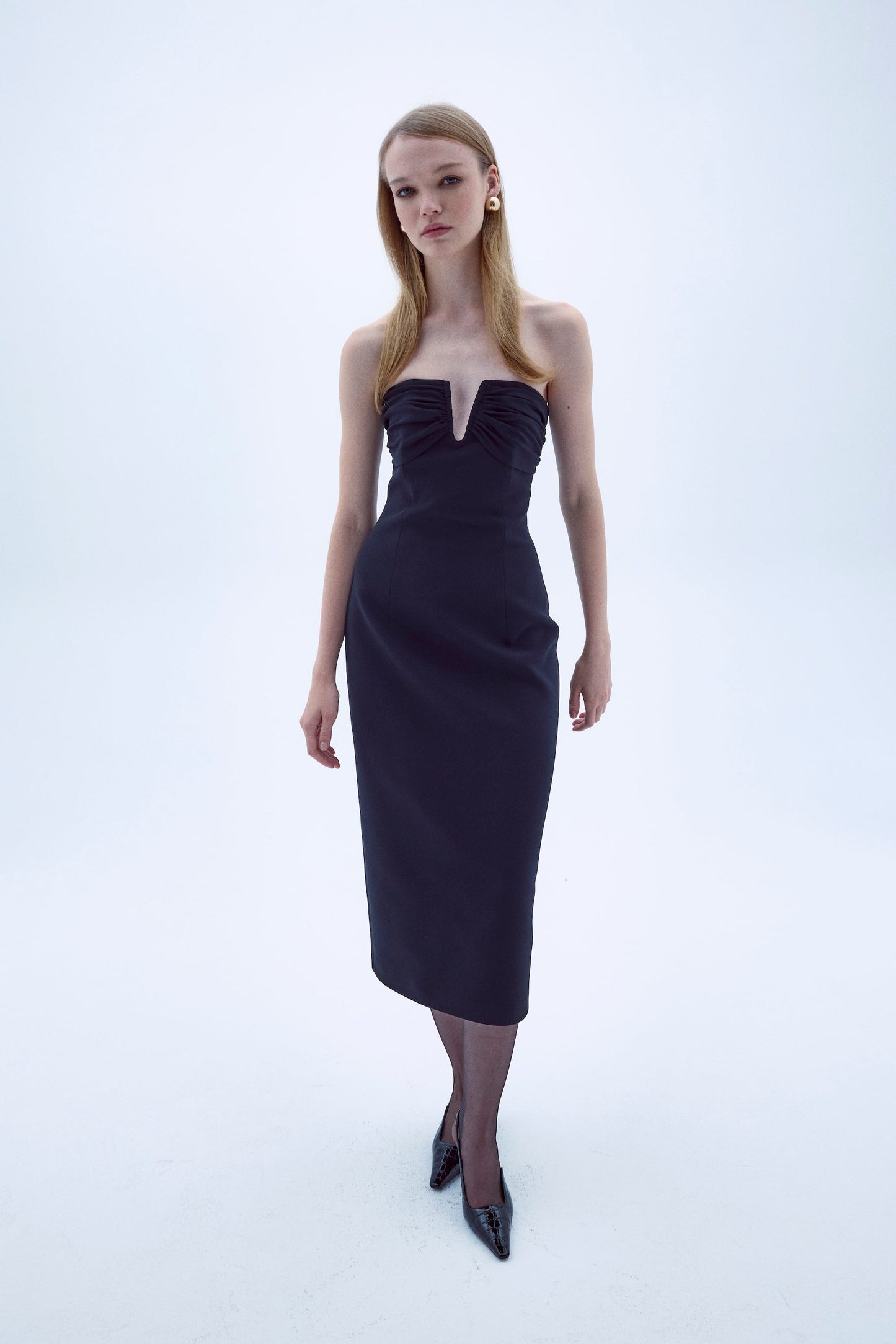 Miora Crepe Midi Dress in Black