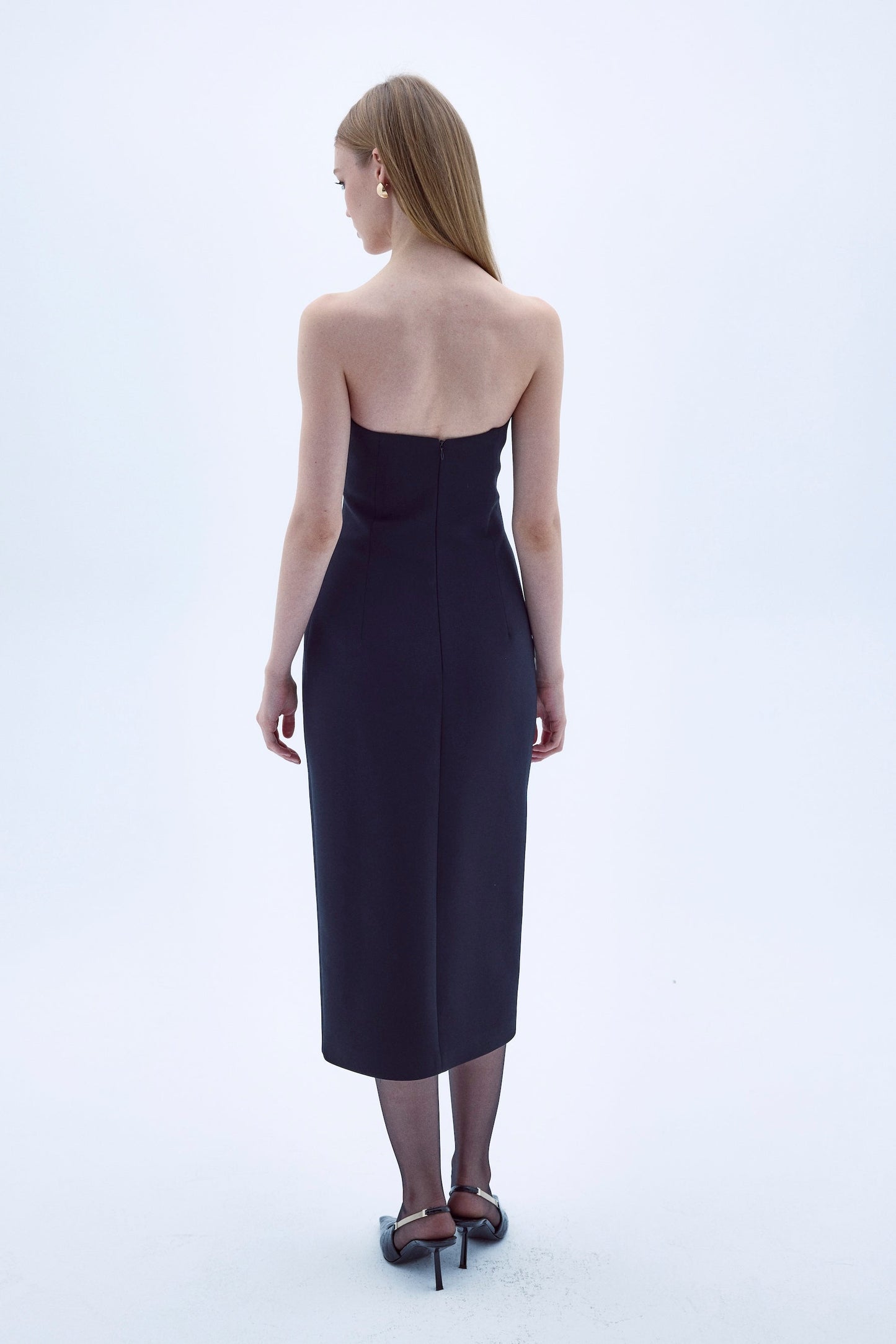 Miora Crepe Midi Dress in Black