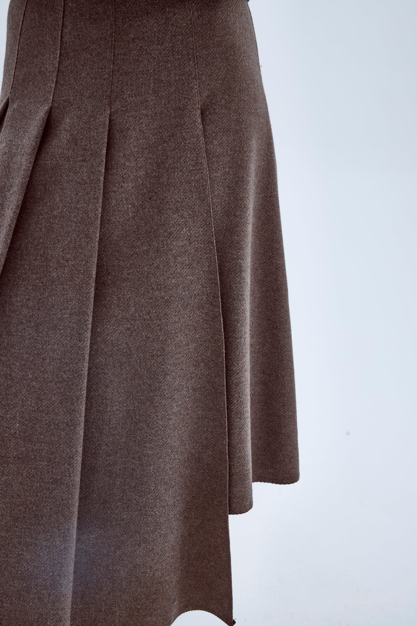 Eliza Wool Plaid Asymmetric Midi Skirt in Mocha