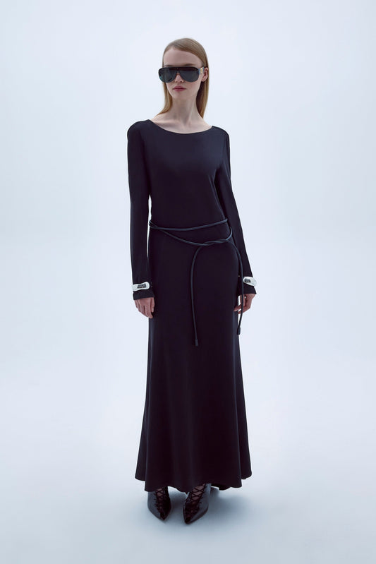 IRIS JERSEY LONG DRESS WITH OPEN BLACK