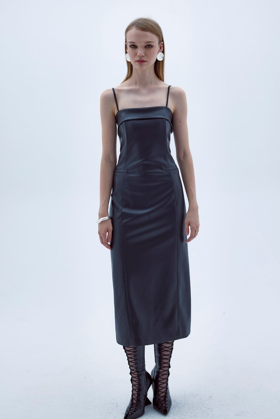 Gaia Vegan Leather Midi Dress