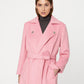 Favene Belted Wrap Wool Coat in Cherry Blossom Color