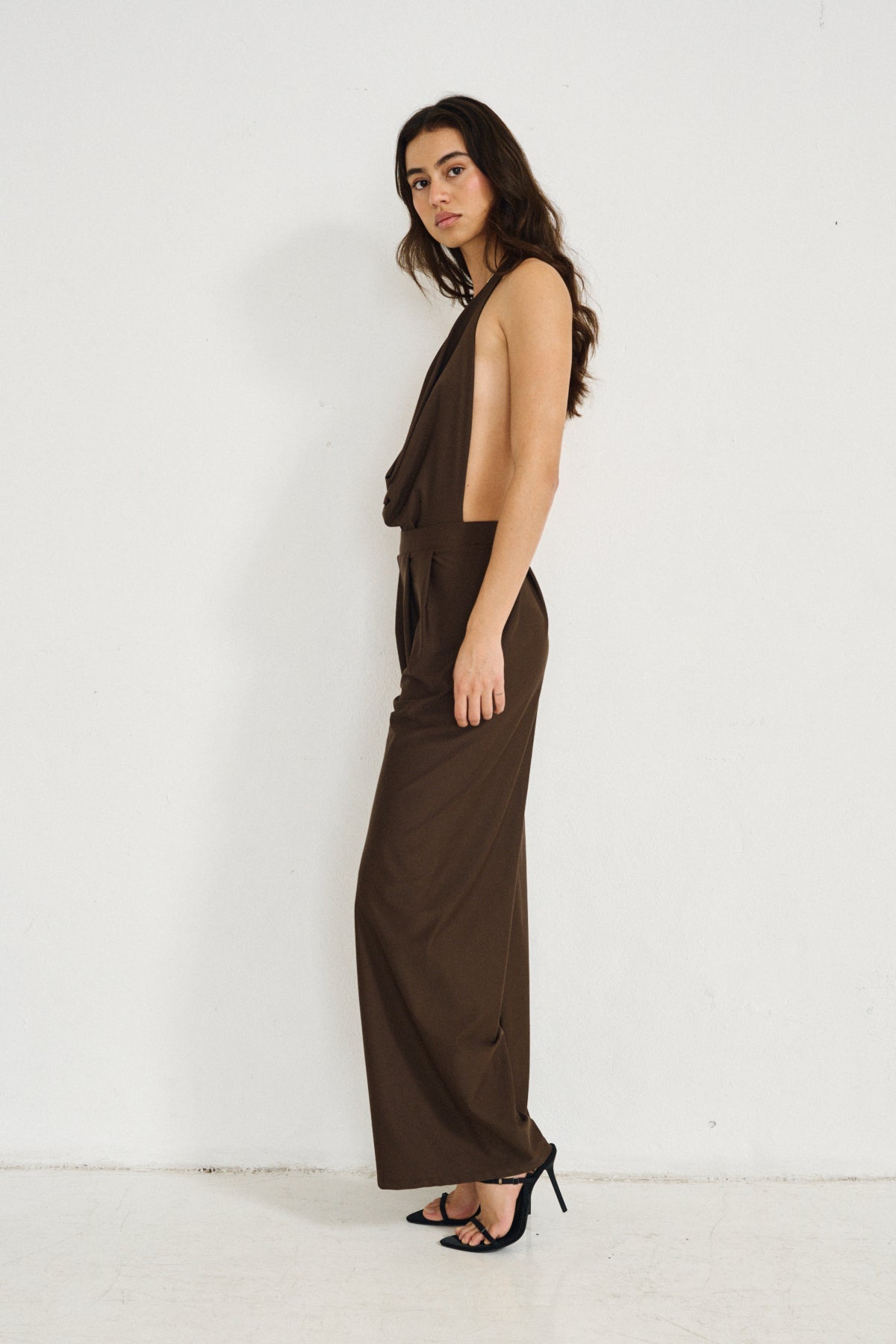 Draped One Piece with V-Neck (Limited Edition) Chocolate- Miriam