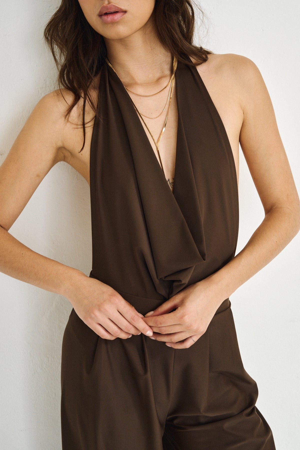 Draped One Piece with V-Neck (Limited Edition) Chocolate- Miriam