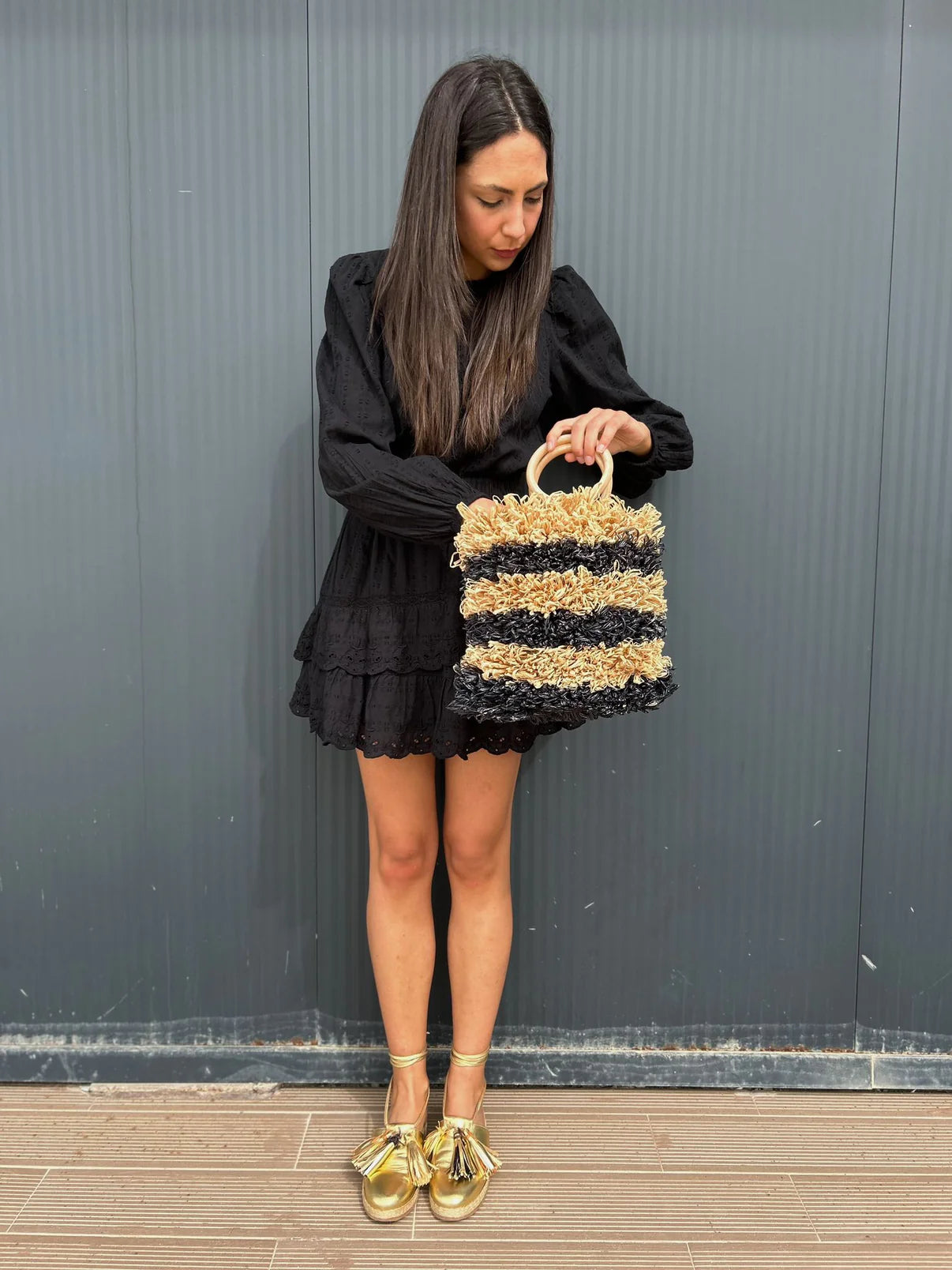 Baçal - two-tone natural raffia bag