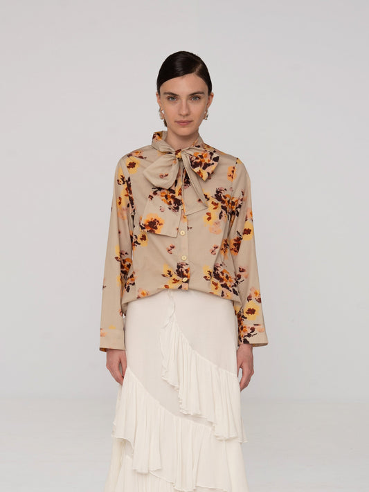 Juliette Floral Print Ribbon Blouse