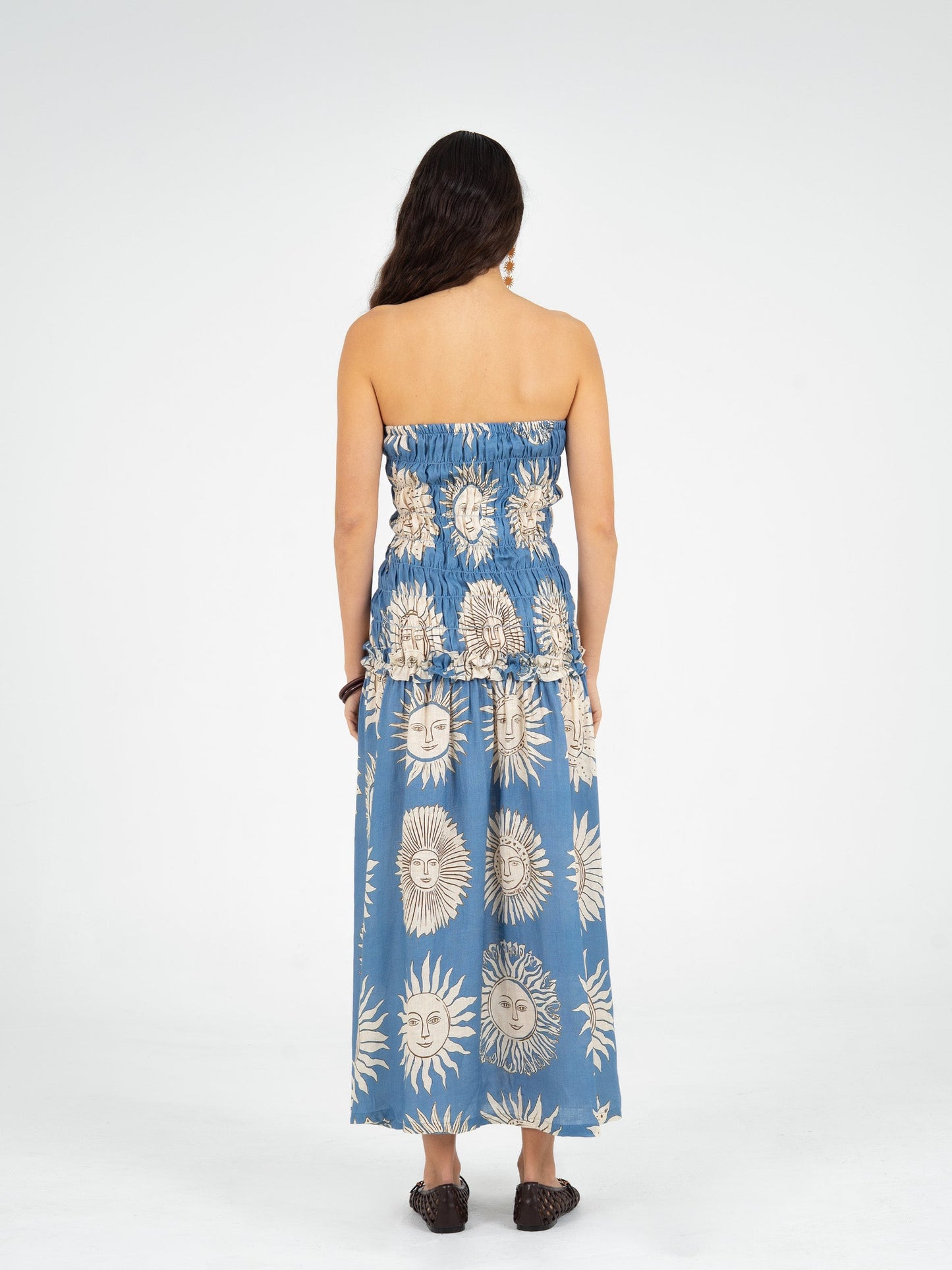 Sol Sun-Printed Smocked Linen Maxi Dress