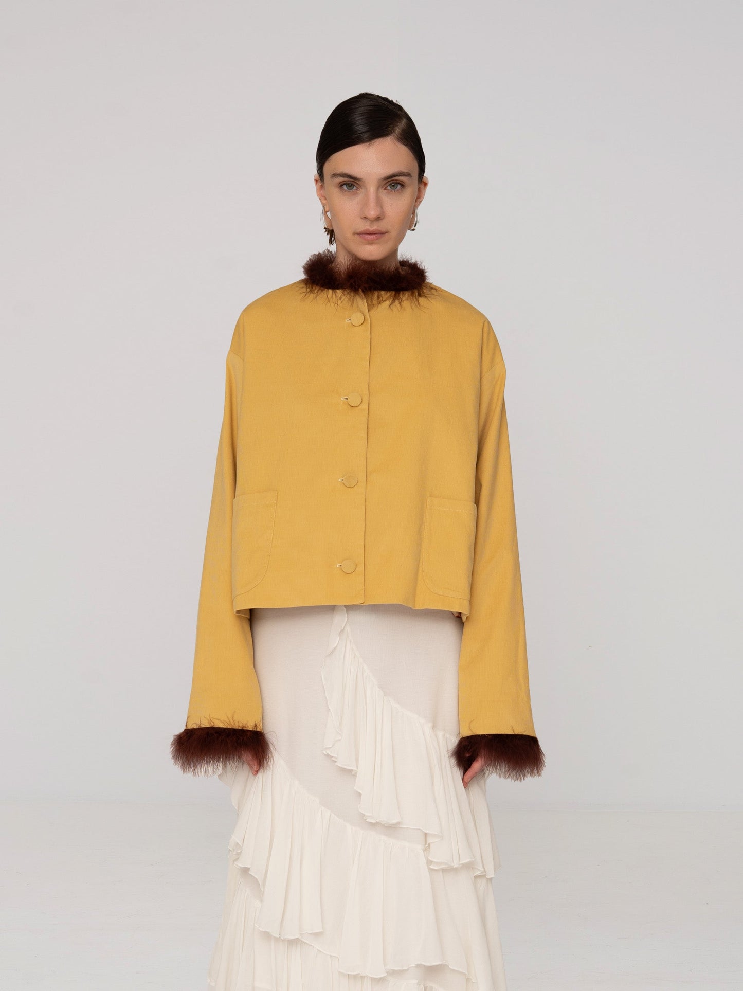 Dorée Mustard Feather Jacket