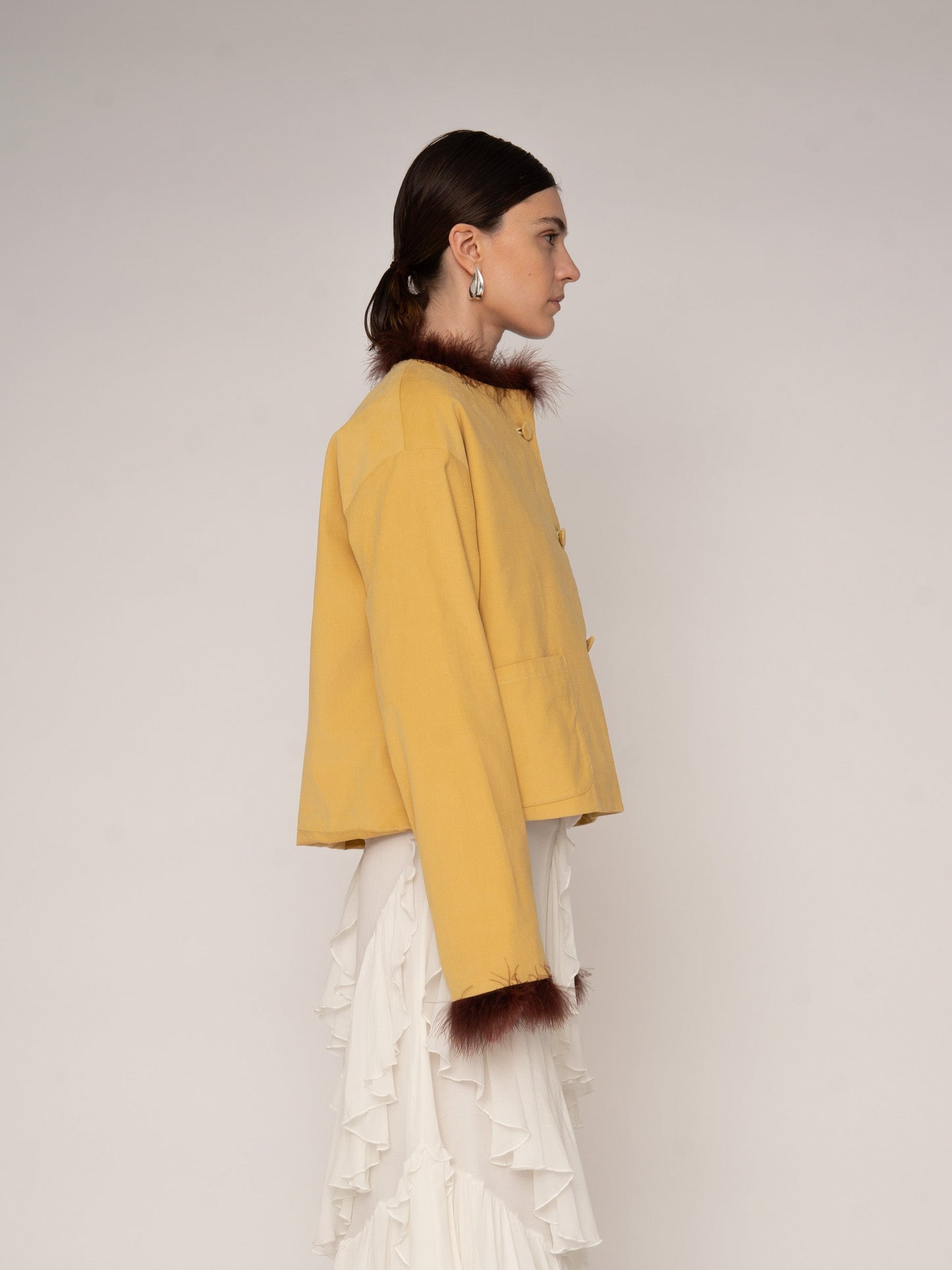 Dorée Mustard Feather Jacket