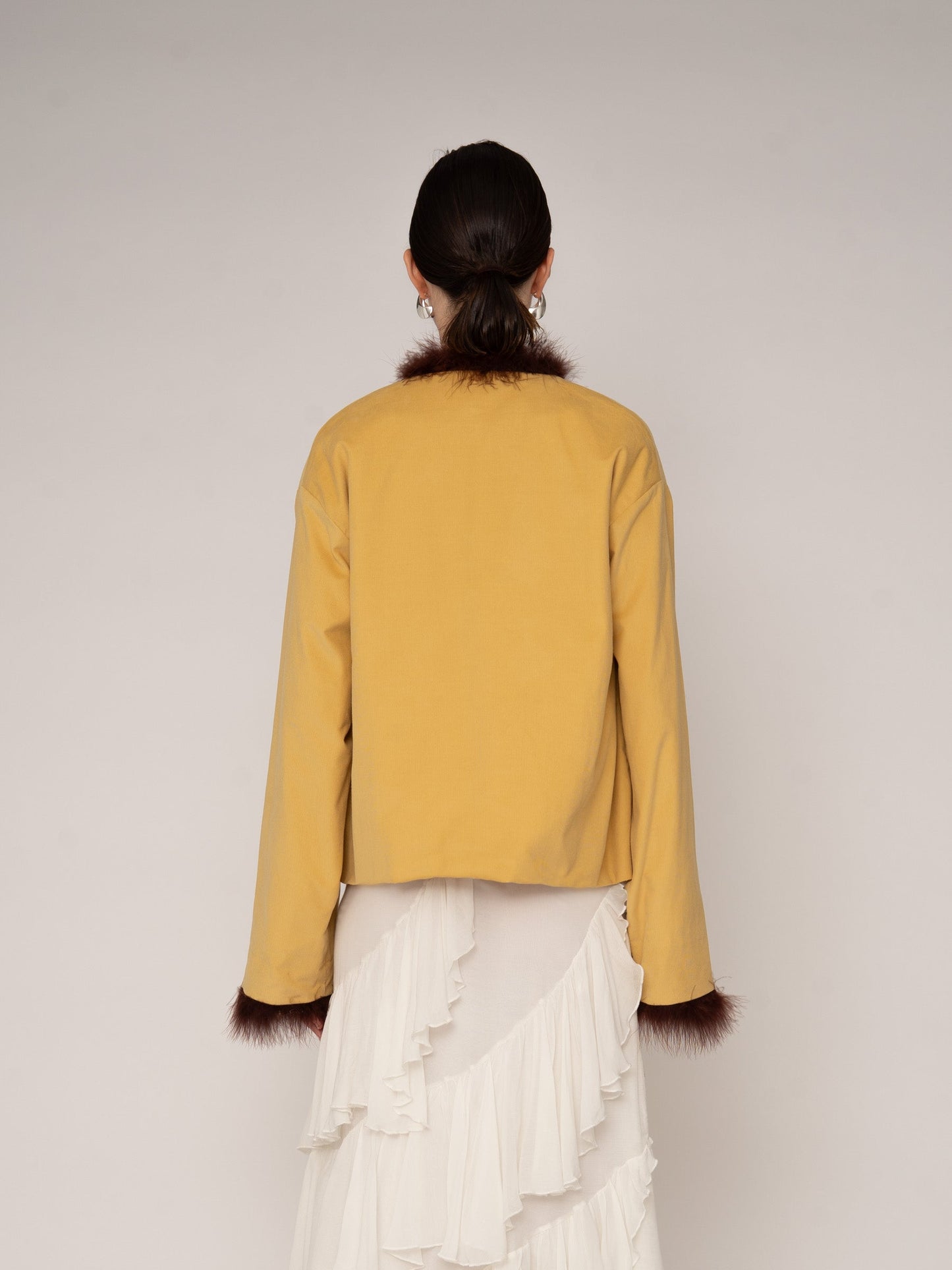 Dorée Mustard Feather Jacket