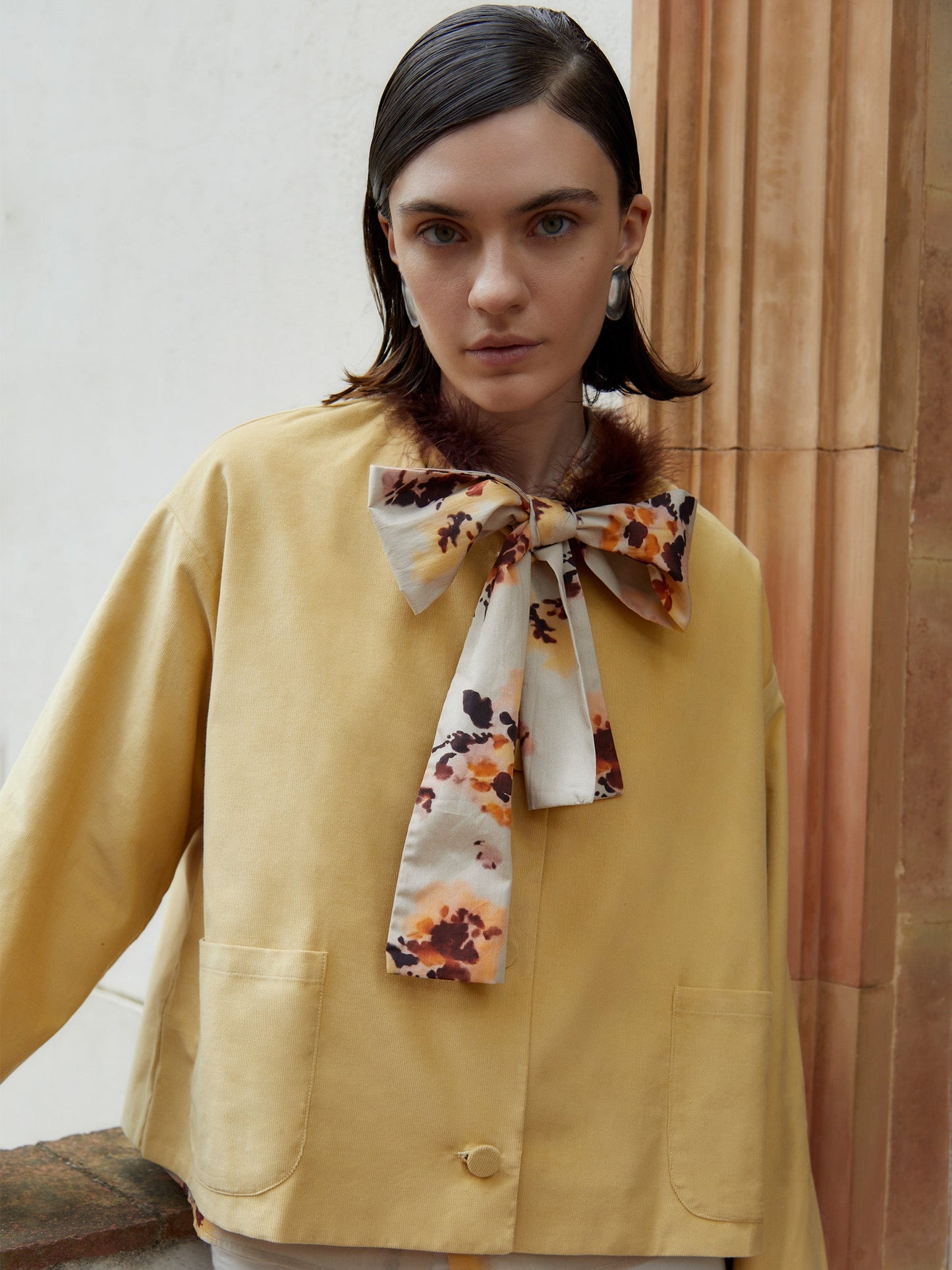 Dorée Mustard Feather Jacket