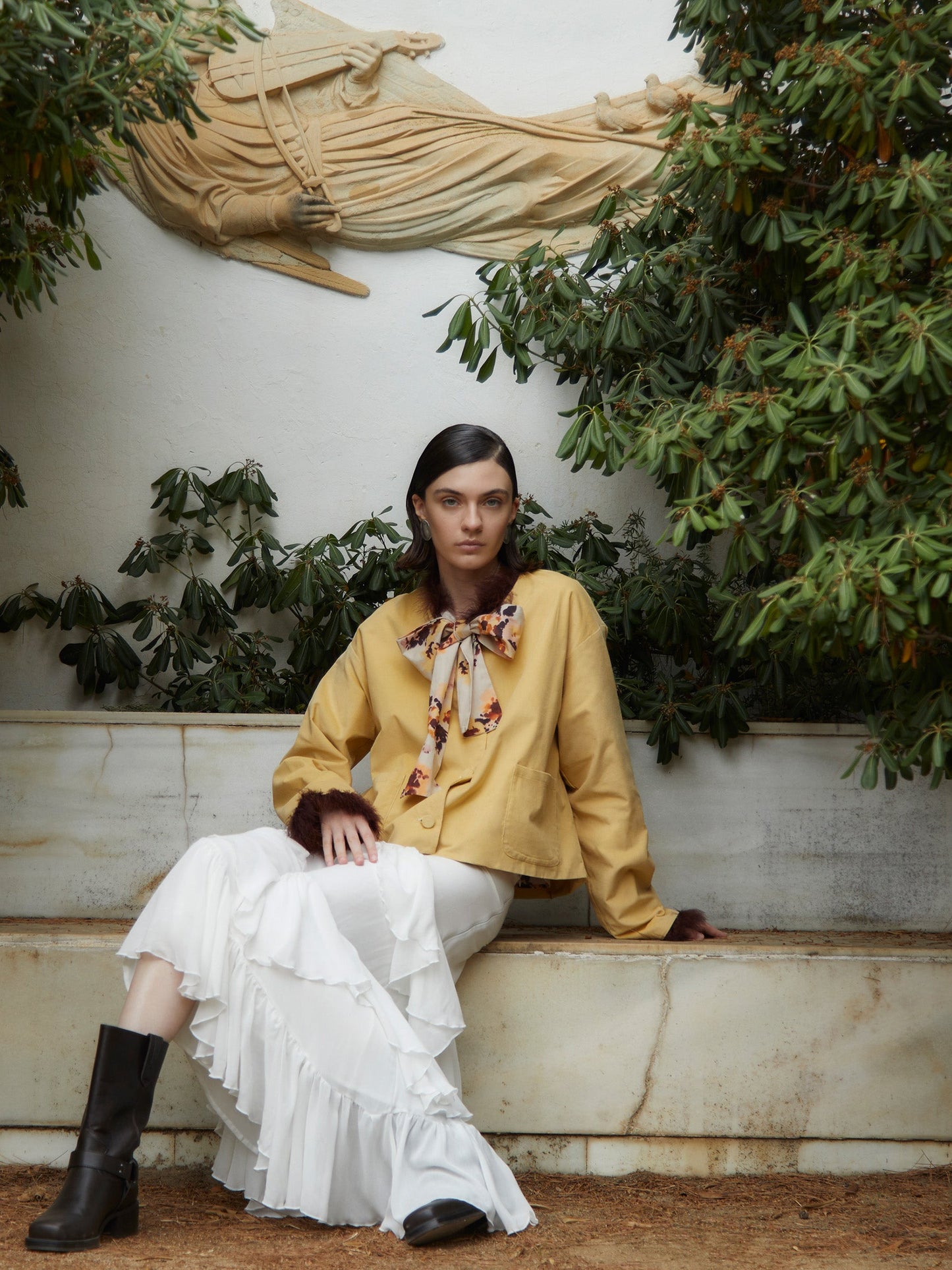Dorée Mustard Feather Jacket