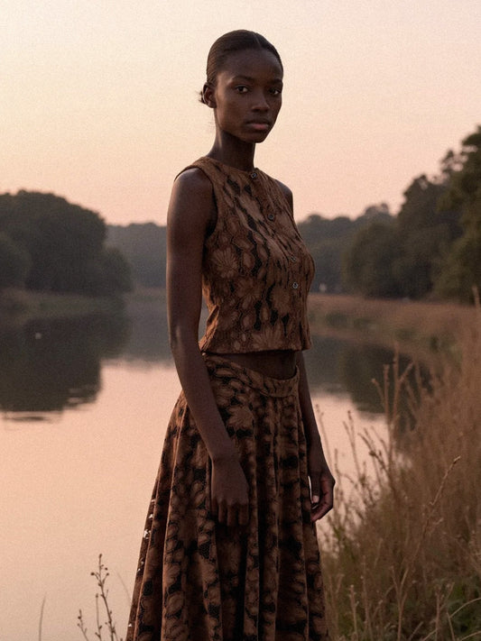 Lovers Brown Velvet Lace Occasion Top