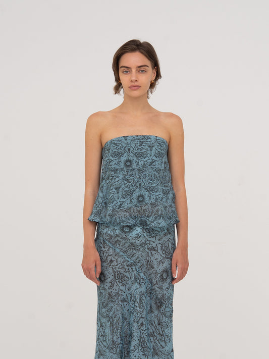 Blue Peony System-Printed Top