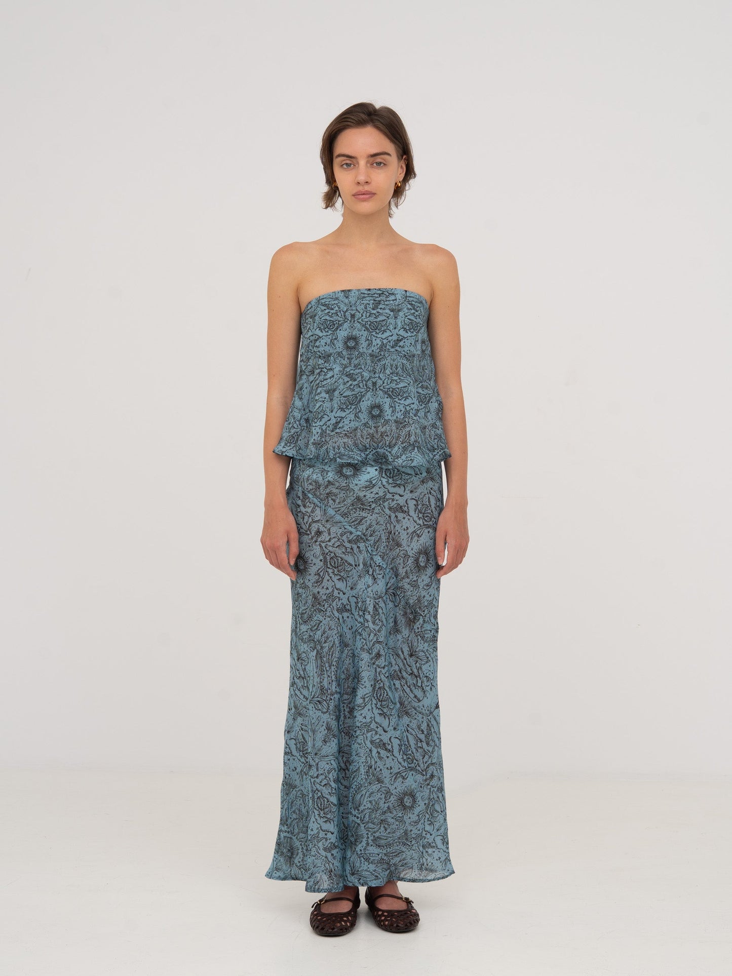 Blue Peony System-Printed Skirt