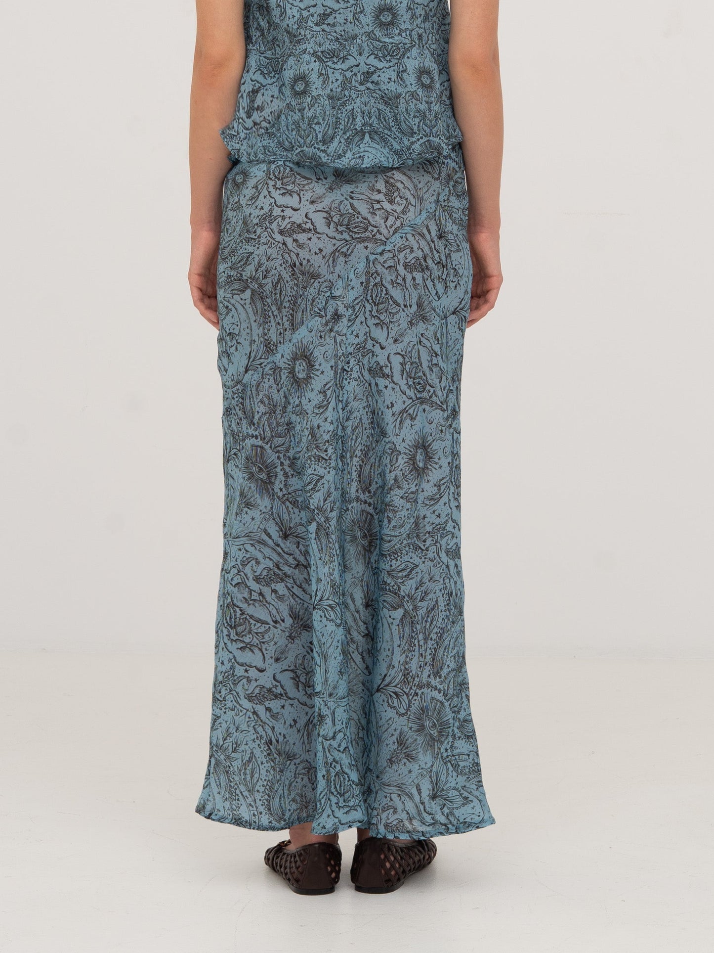 Blue Peony System-Printed Skirt