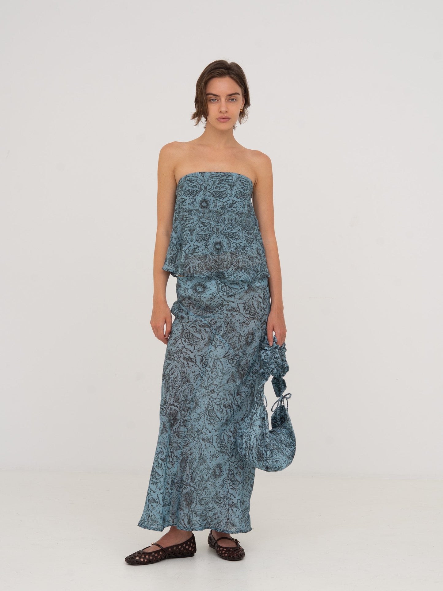 Blue Peony System-Printed Skirt