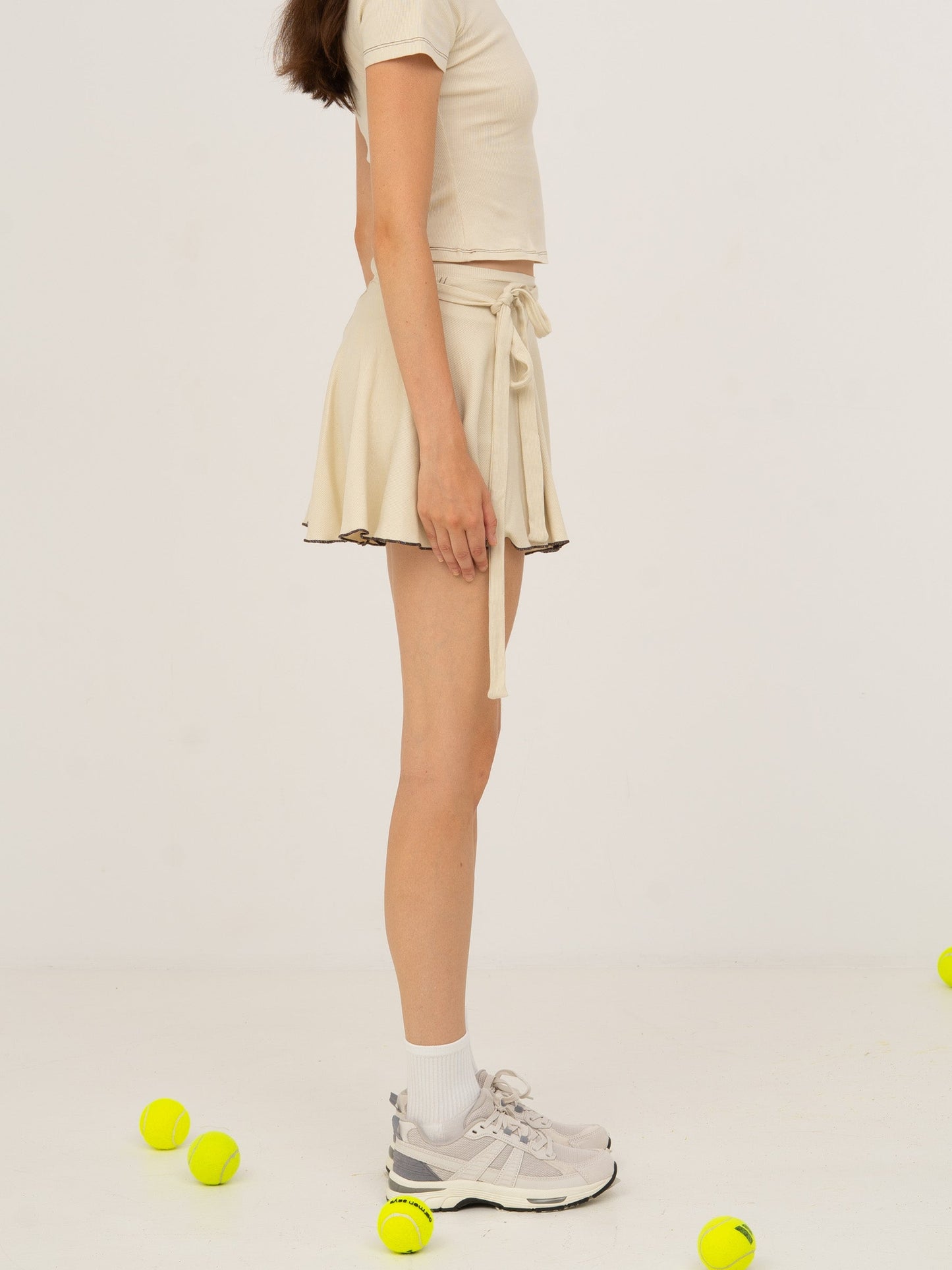 Volley Cream Wrap Mini Tennis Skirt