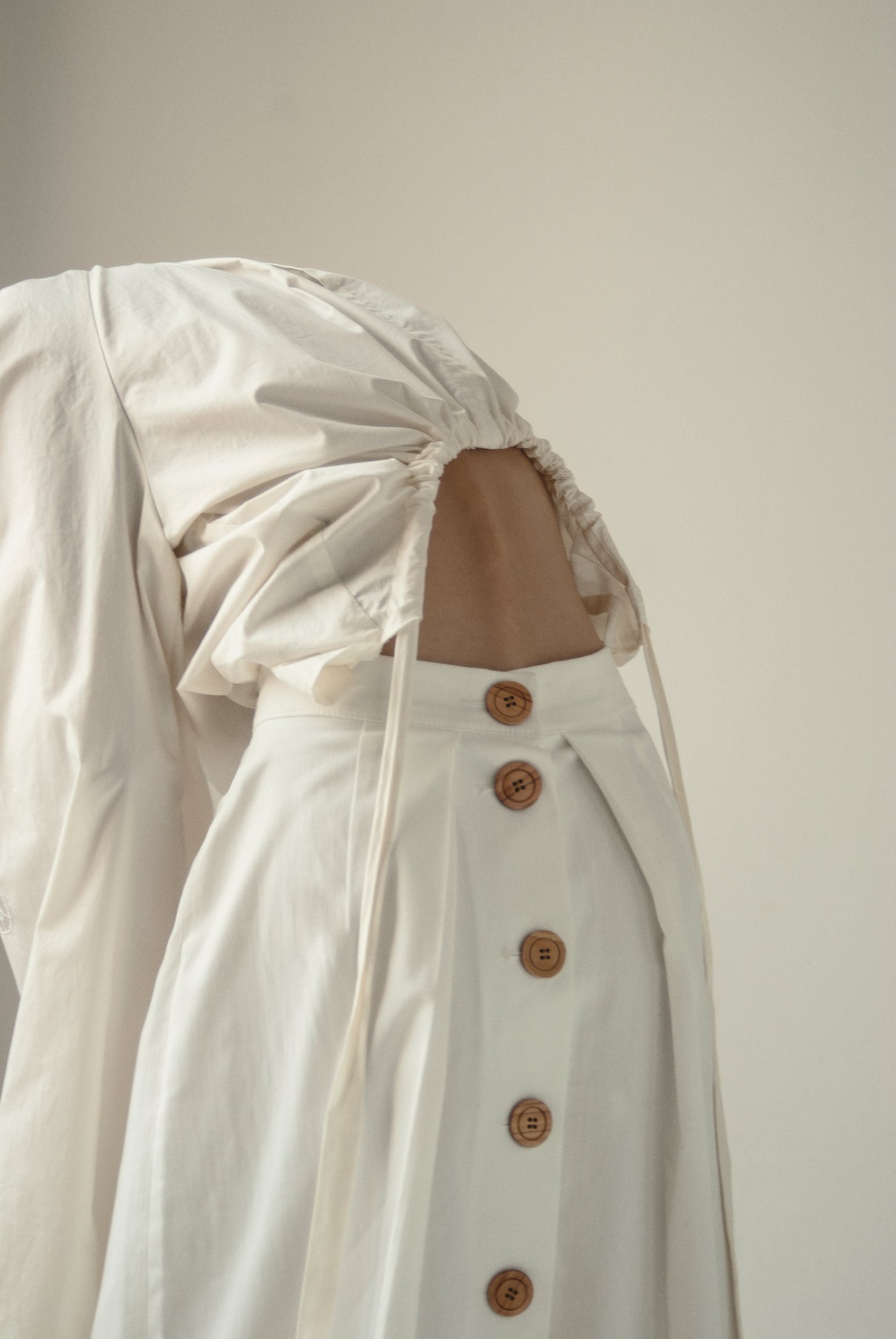 Wooden Buttons White Skirt