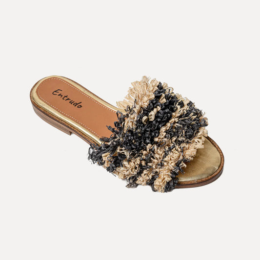 Baçal - two-tone raffia sliders in handmade weaving